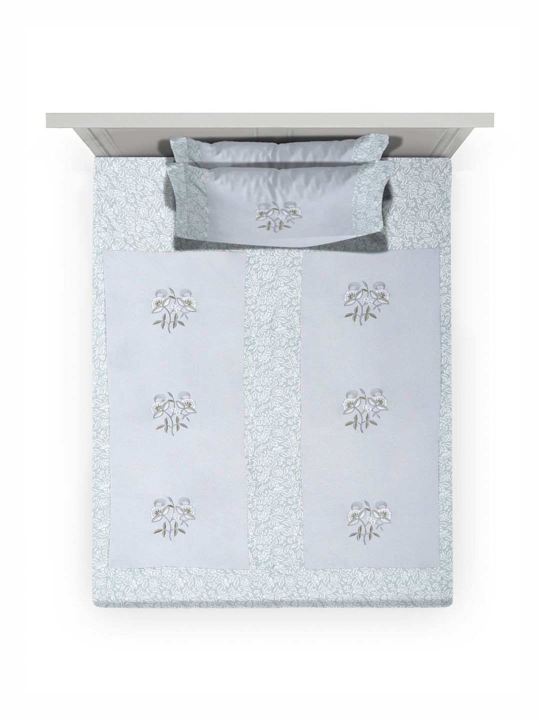 Myntra Elegant Homes Grey Floral 400 TC Single Bedsheet with 1 Pillow Covers
