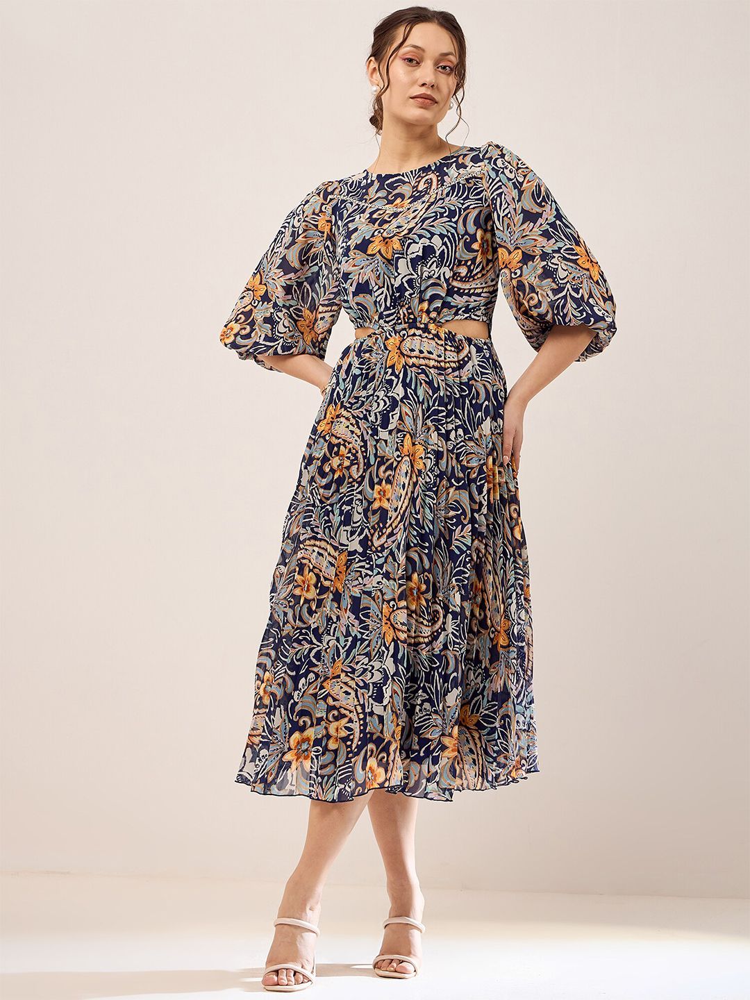 Antheaa Floral Printed Fit & Flare Midi Dress