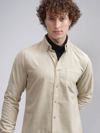 HIGHLANDER Men Button-Down Collar Textured Cotton Slim Fit Casual Shirt