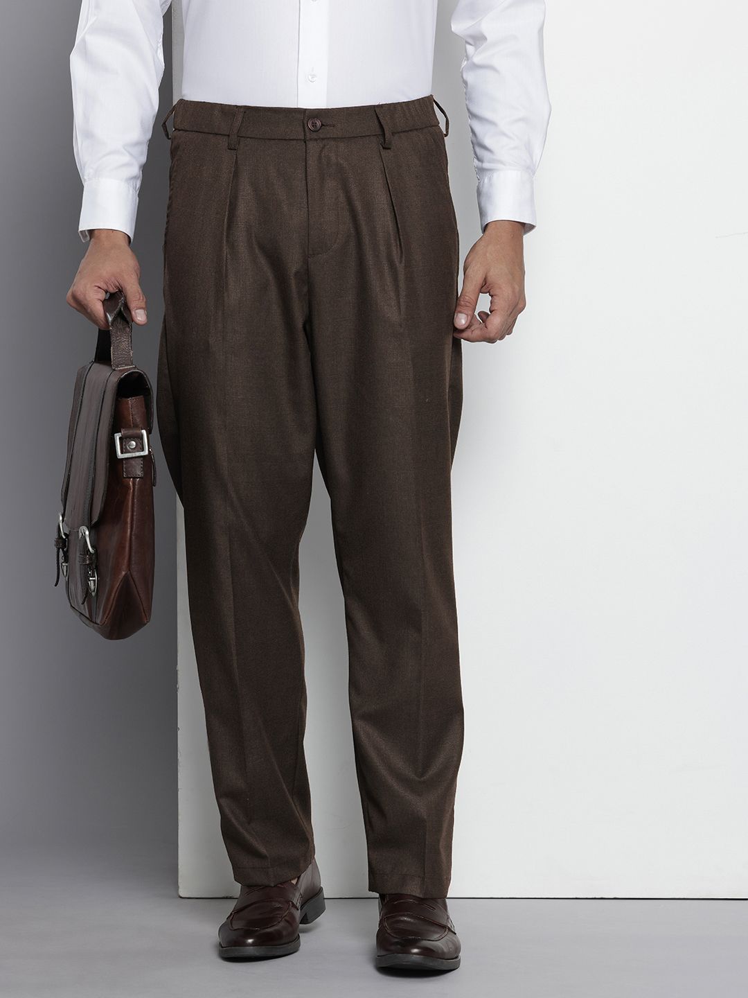 The Indian Garage Co. X Luxe Men Relaxed Straight Fit Textured Pleated Formal Trousers