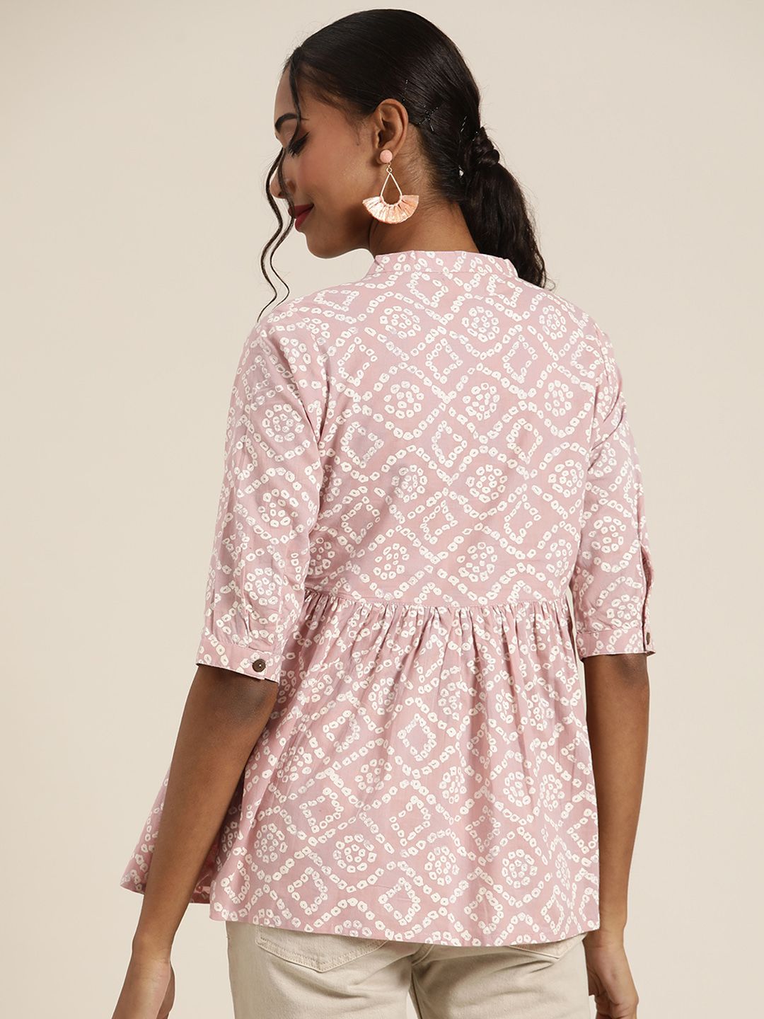 Shae by SASSAFRAS Mauve & White Print Cotton Peplum Top