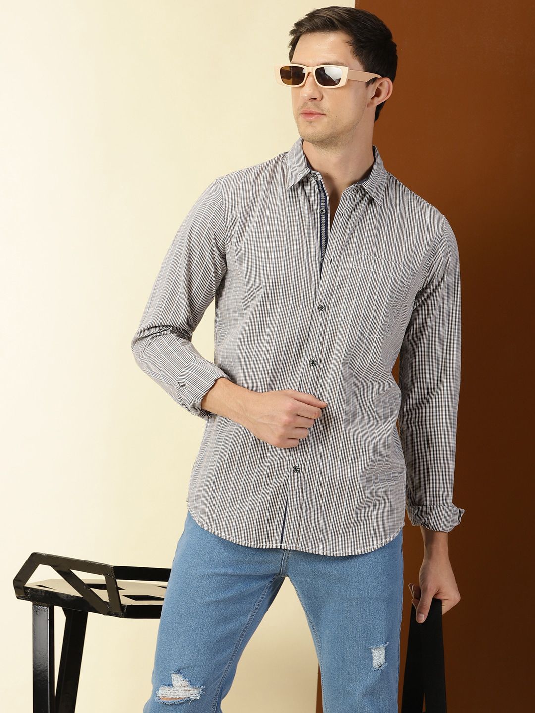 Thomas Scott Classic Slim Fit Tartan Checks Pure Cotton Casual Shirt