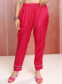 Vishudh Pink Floral Embroidered Thread Work Straight Kurta With Trousers & Dupatta