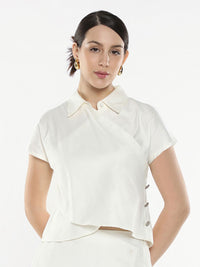 RAREISM Solid Cotton Shirt Collar Top