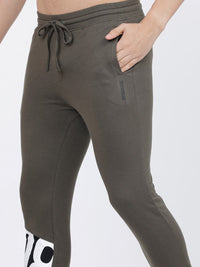 The Indian Garage Co Men Olive Green Solid Slim Fit Printed Joggers