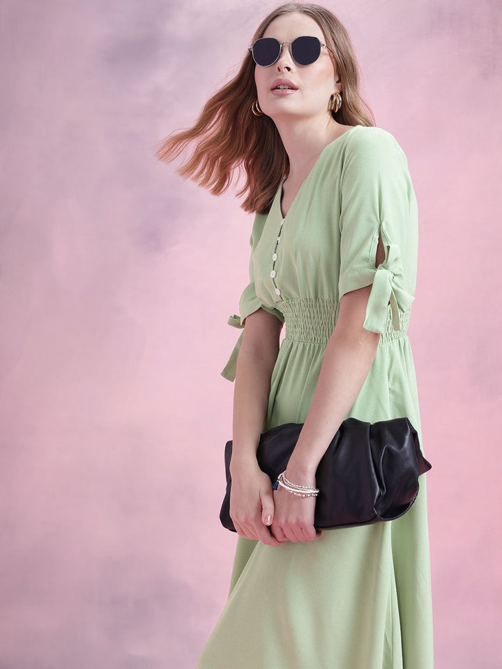 DressBerry Smocked Effect Fit & Flare Maxi Dress with Tie-ups