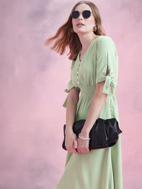 DressBerry Smocked Effect Fit & Flare Maxi Dress with Tie-ups