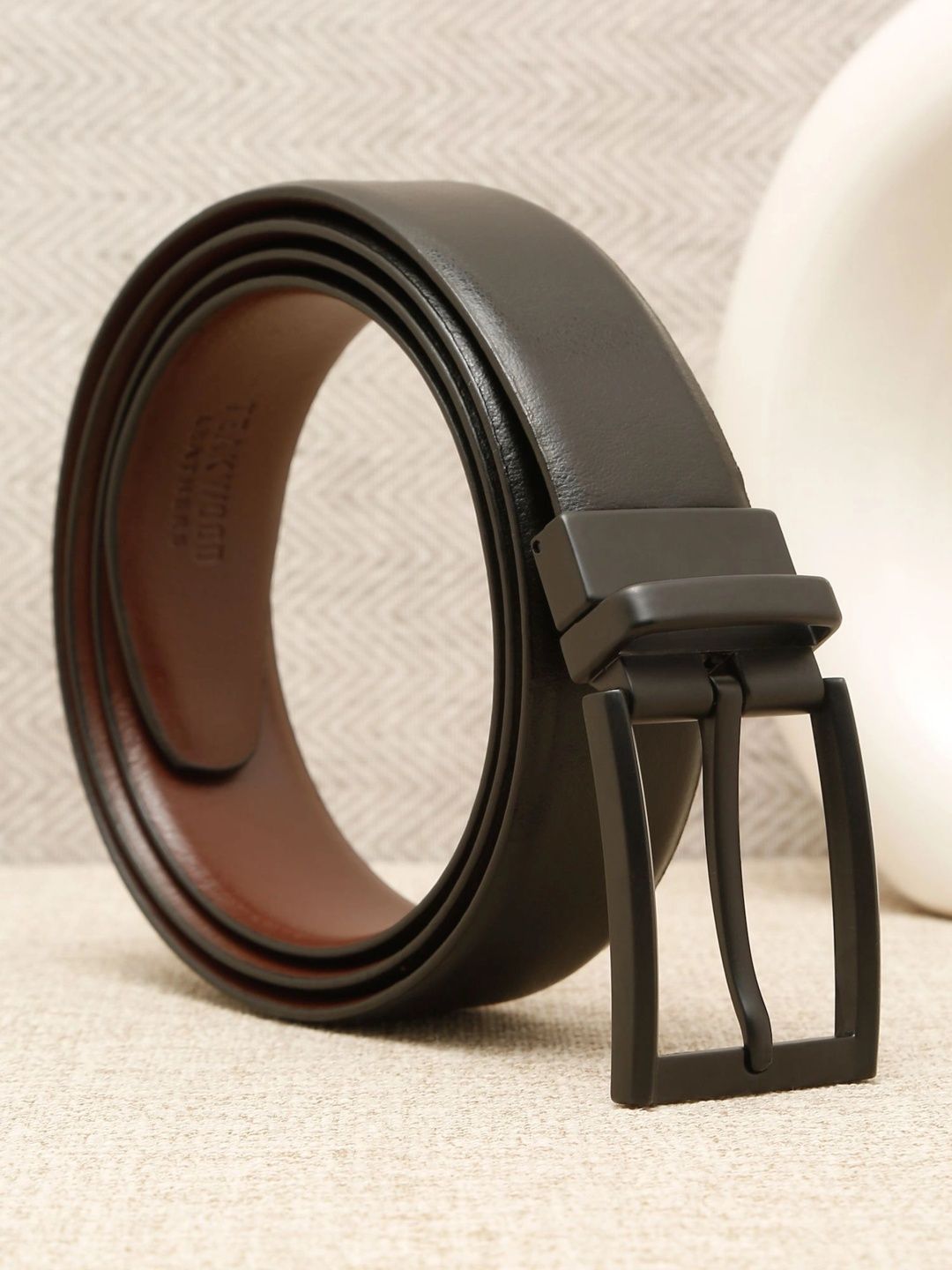 Teakwood Leathers Men Textured Leather Reversible Formal Belt