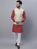 SOJANYA Embroidered Mandarin Collar Kurta with Pyjamas & Nahru Jacket