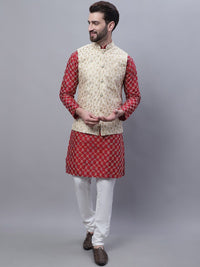 SOJANYA Embroidered Mandarin Collar Kurta with Pyjamas & Nahru Jacket