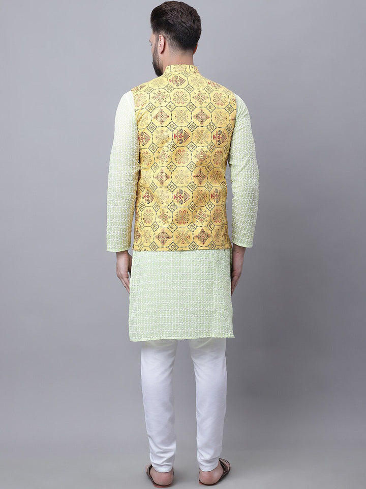 SOJANYA Men Floral Embroidered Pure Cotton Kurta With Pyjamas & Nehru Jacket