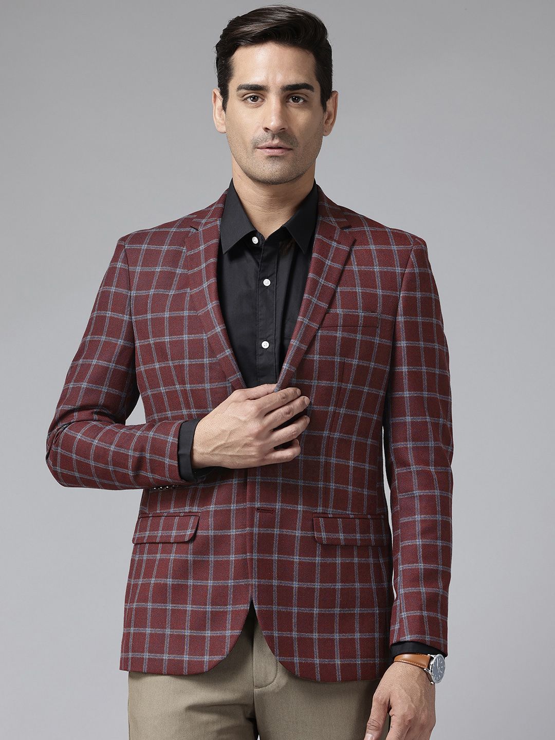 Park Avenue Single-Breasted Checked Semiformal Blazer