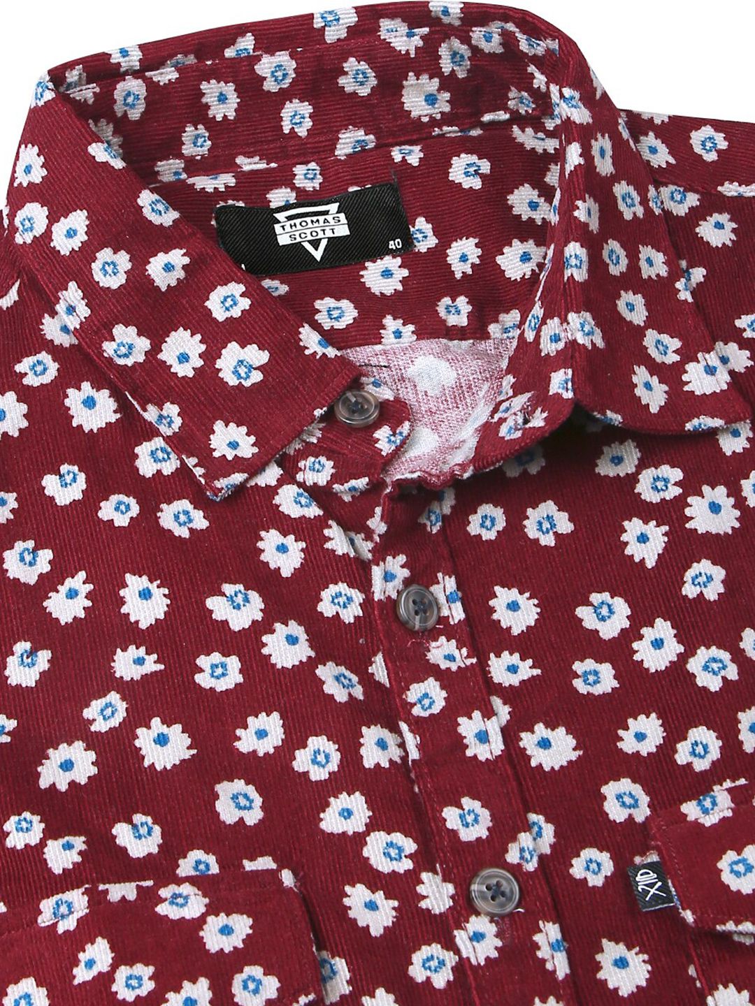 Thomas Scott Standard Slim Fit Floral Printed Pure Cotton Corduroy Casual Shirt