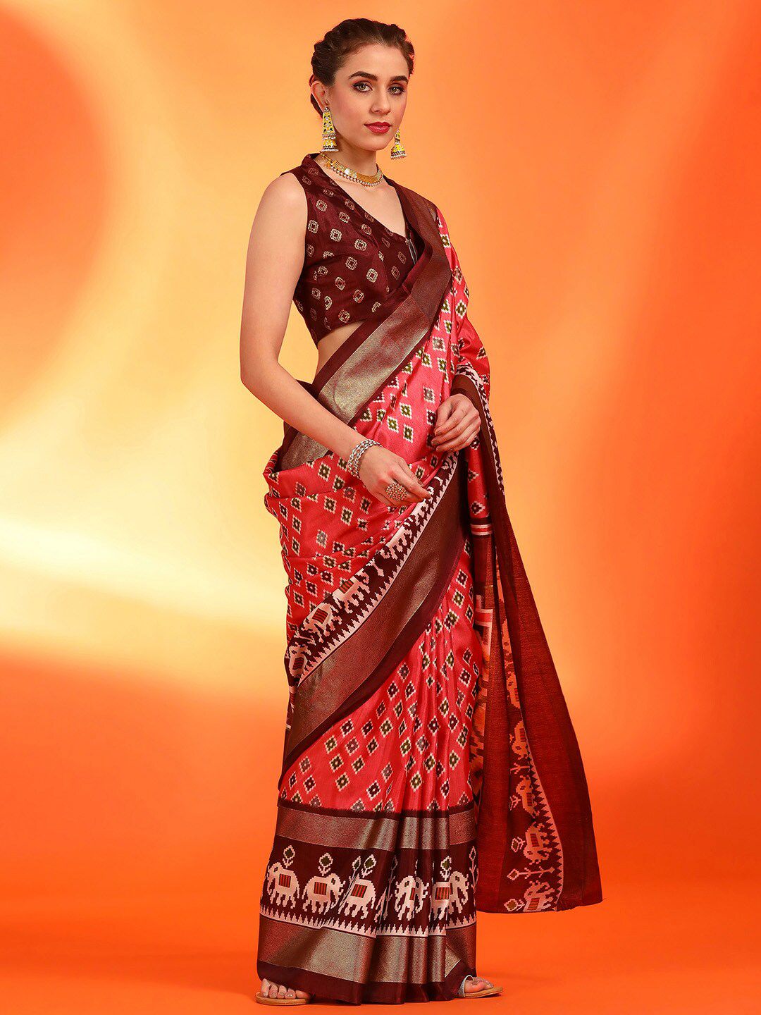 Saree mall Ethnic Motifs Zari Silk Blend Pochampally Sarees