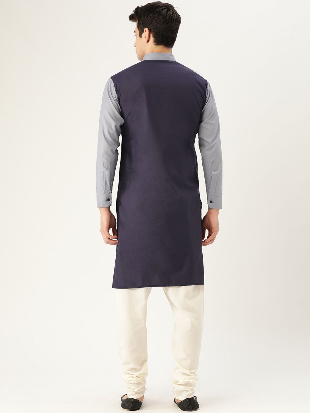 SOJANYA Lelaki Navy Blue Solid Kurta Lurus