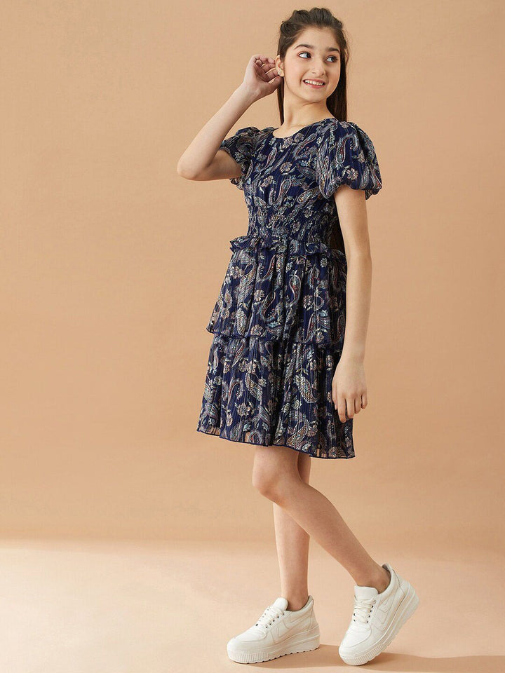 pspeaches Girls Ethnic Motifs Printed Layered Fit & Flare Dress