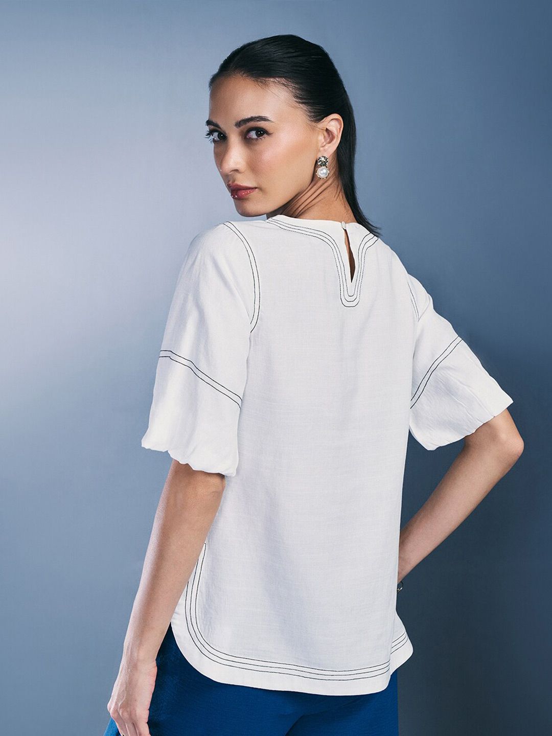 AND Flared Sleeves Round Neck Top