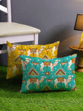 STITCHNEST Yellow & Turquoise Blue Set of 2 Ethnic Motifs Rectangle Cushion Covers
