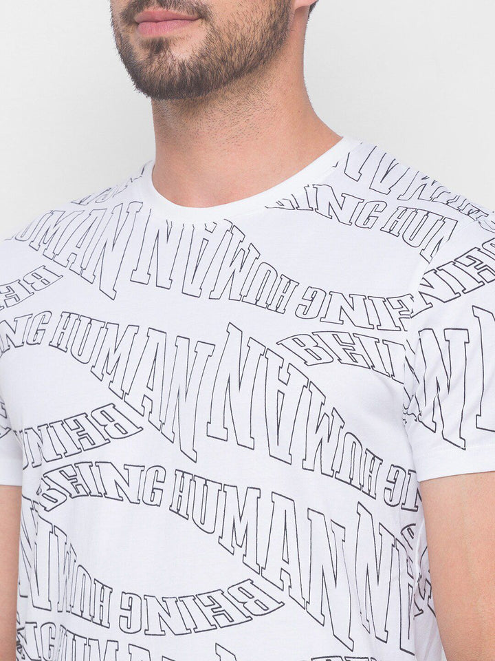 Being Human Men White Typography Printed T-shirt