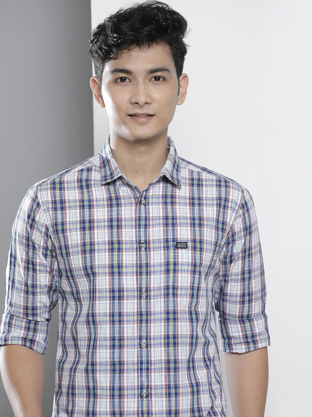 The Indian Garage Co Men White Regular Fit Tartan Checks Opaque Checked Casual Shirt