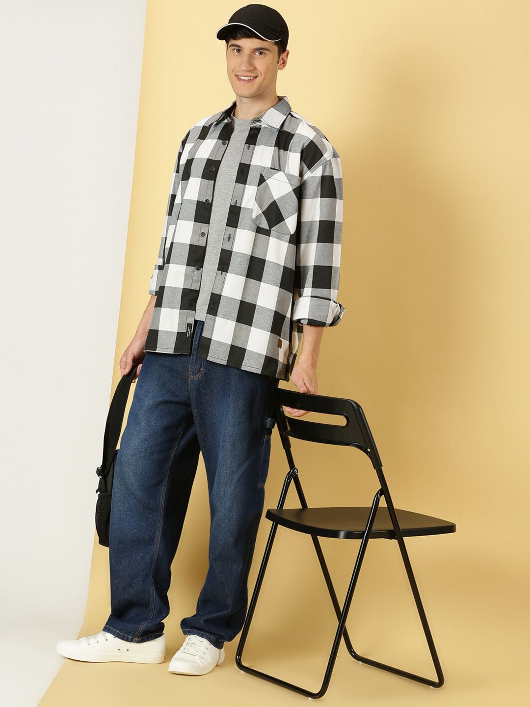 Thomas Scott Smart Buffalo Checked Cotton Oversized Casual Shacket