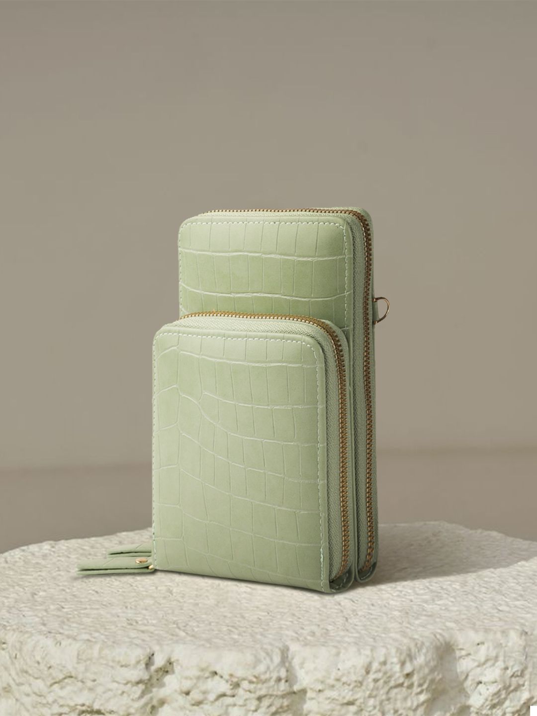 Lino Perros Green Animal Textured PU Structured Sling Bag