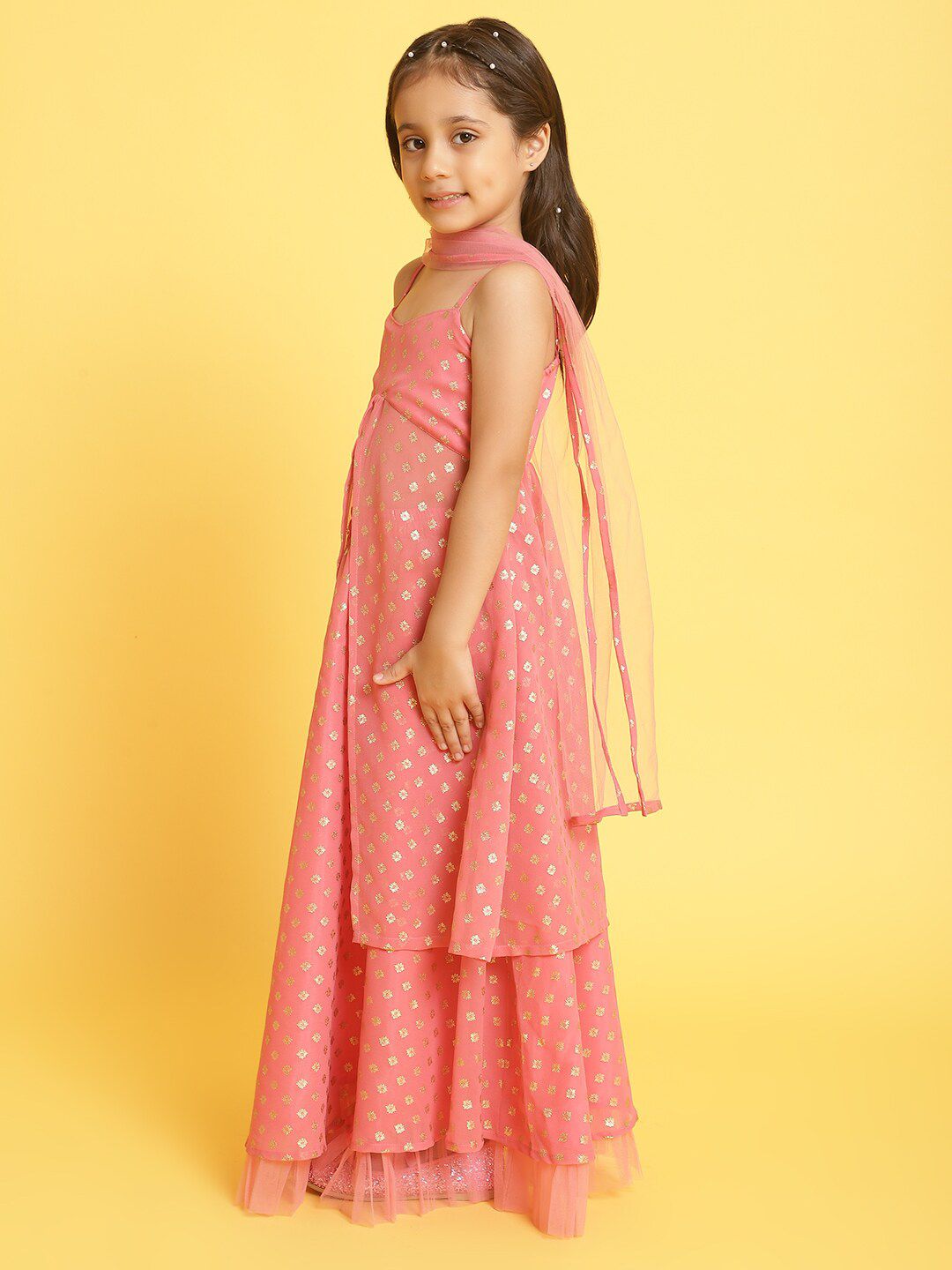Nauti Nati Girls Ploka Printed Foil Print Ready to Wear Lehenga & Blouse With Dupatta