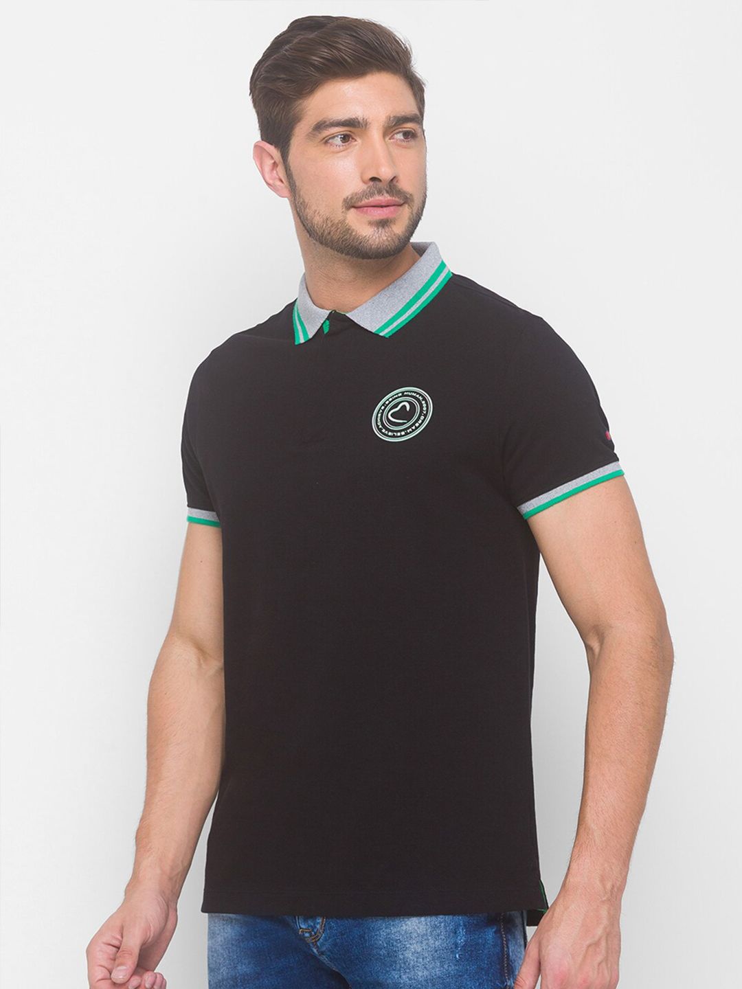 Being Human Men Black Pure Cotton Polo Collar T-shirt