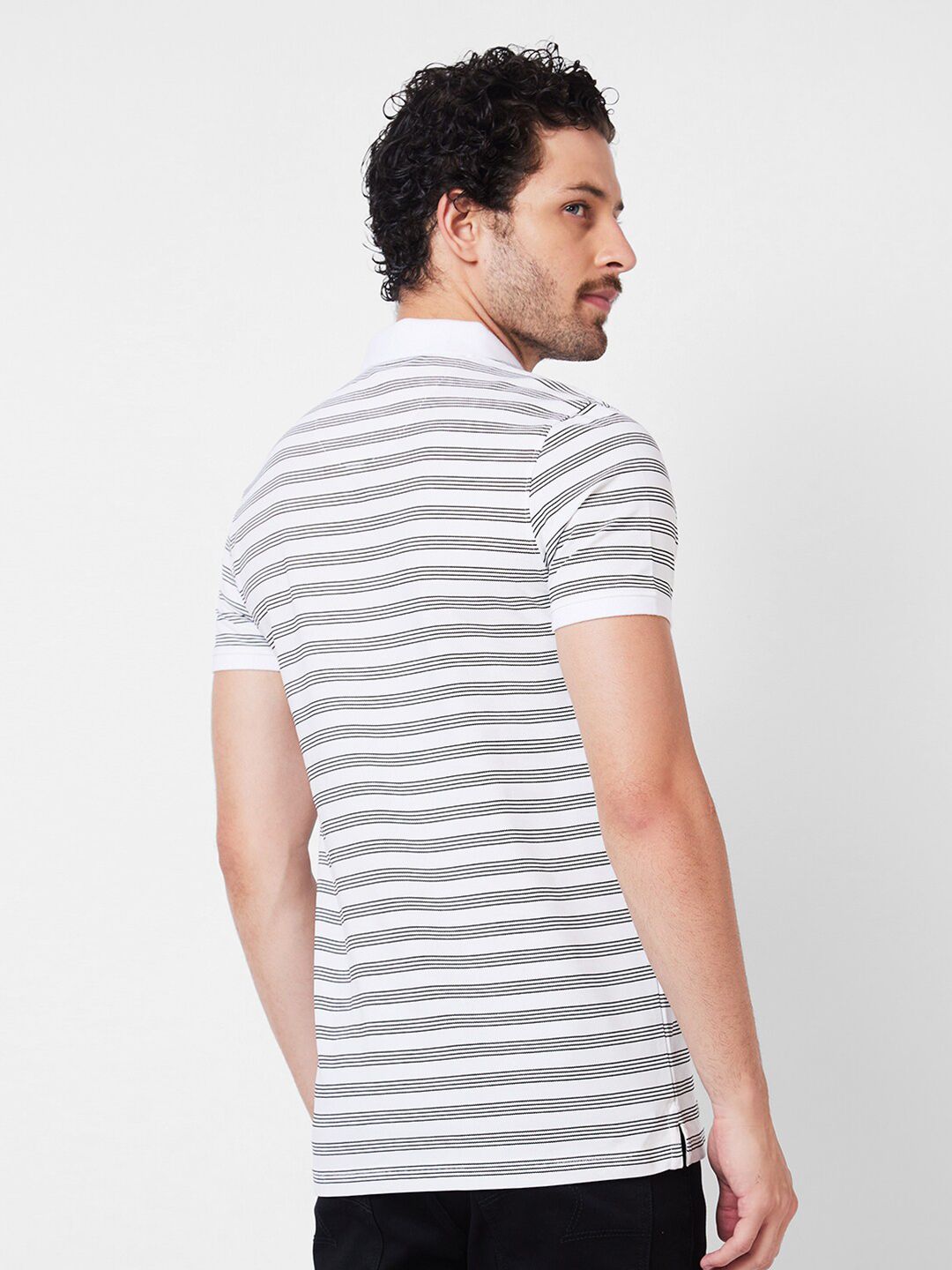 SPYKAR Striped Polo Collar Cotton Slim Fit T-shirt