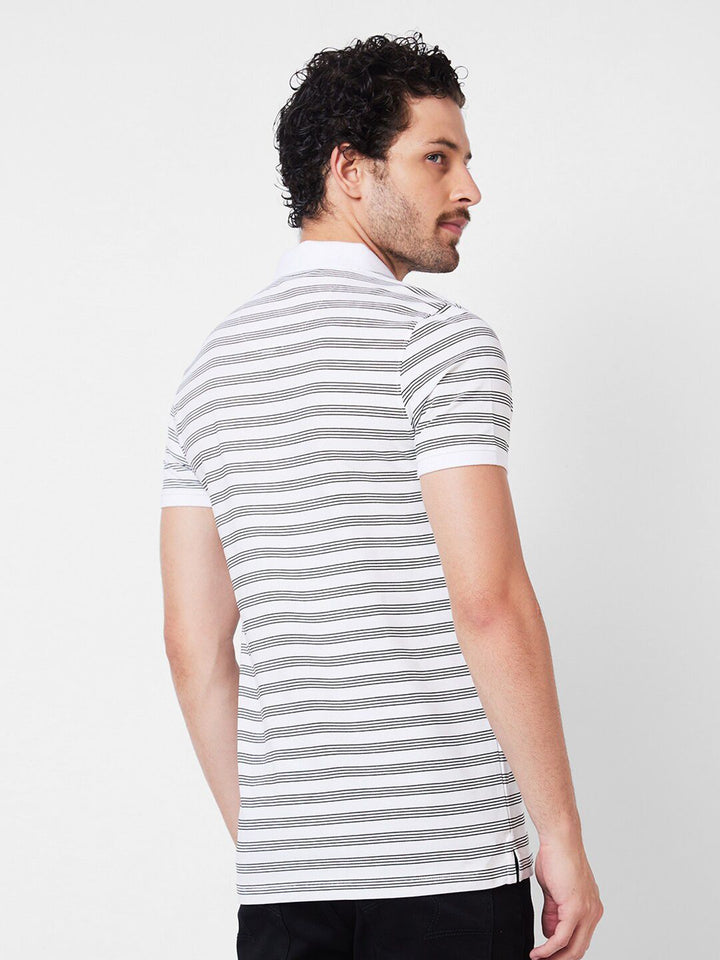 SPYKAR Striped Polo Collar Cotton Slim Fit T-shirt
