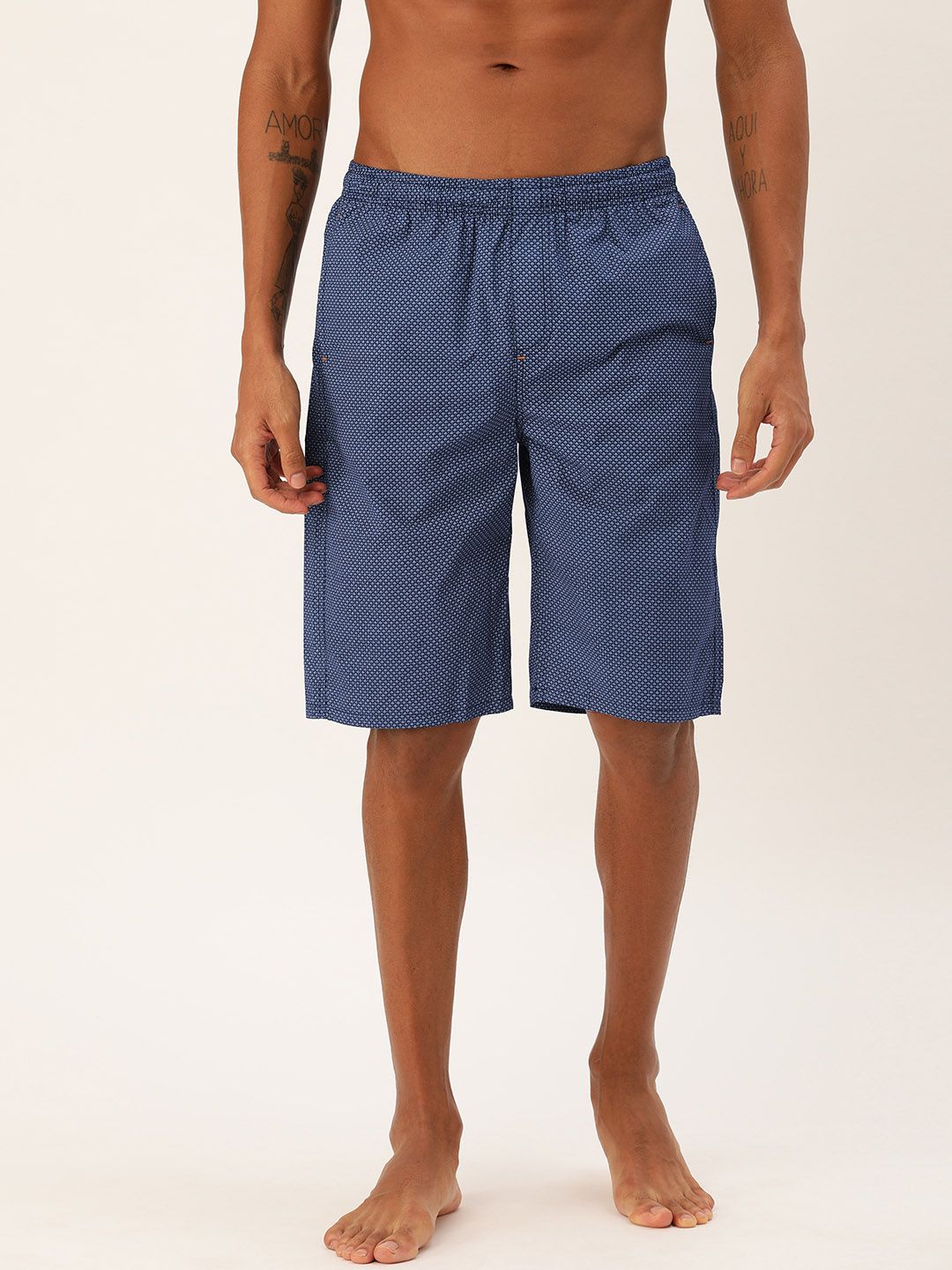 The Indian Garage Co Men Navy Blue & White Printed Lounge Shorts