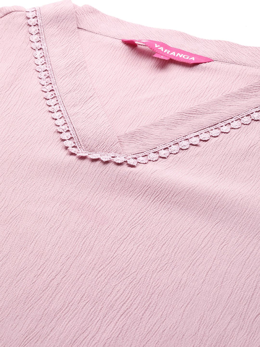 Varanga Pink Flared Sleeve Organza detailed Solid Kurta & Palazzo