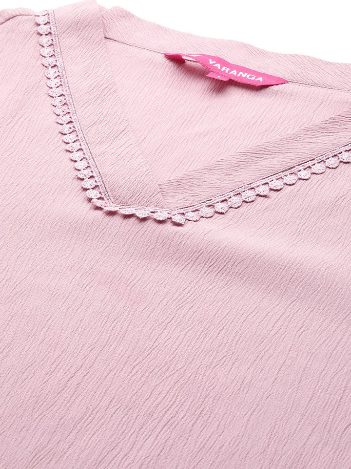 Varanga Pink Flared Sleeve Organza detailed Solid Kurta & Palazzo
