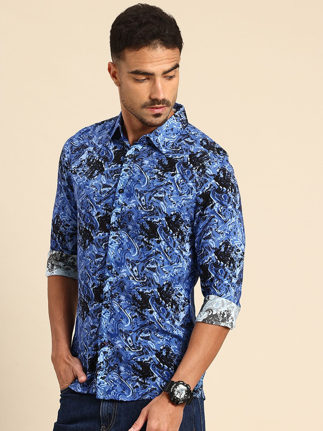 Being Human Printed Slim Fit Casual Shirt