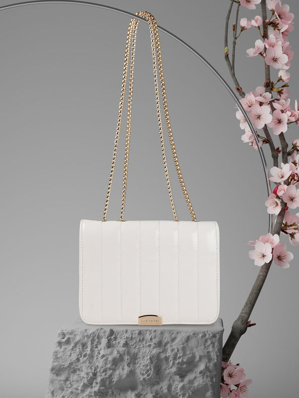 Lino Perros Women White Self-Striped Structured Satchel