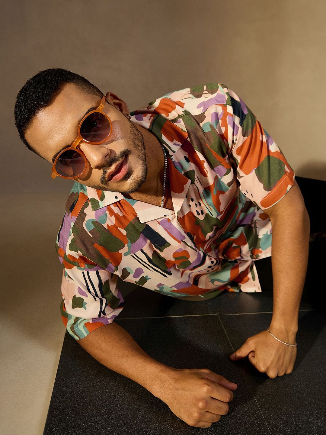 DENNISON Men Abstract Printed Oversized Smart Casual Shirt