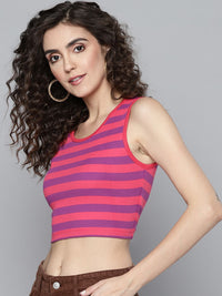 SASSAFRAS Fuchsia & Purple Striped One Sleeved Crop Top
