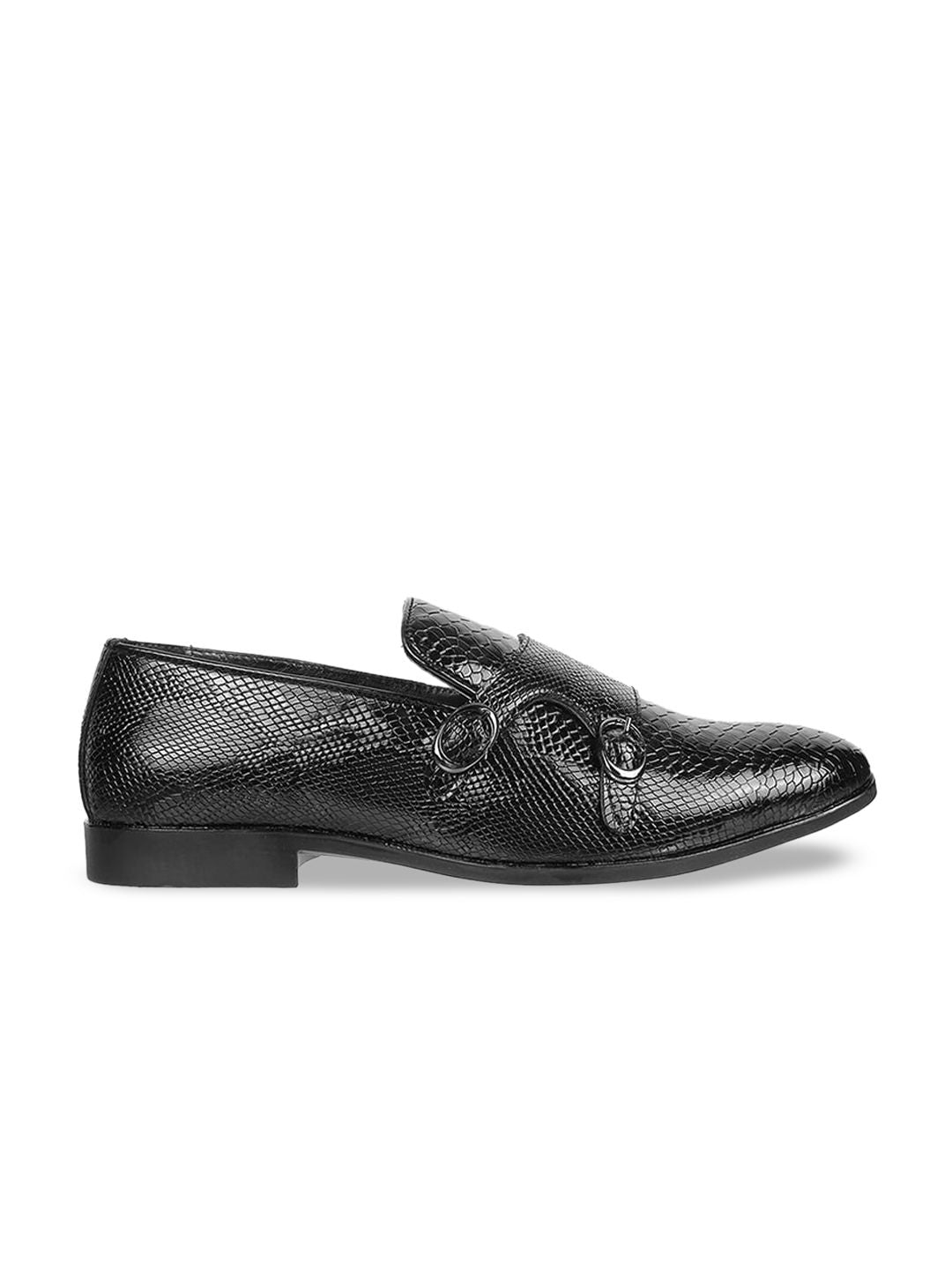 Metro Men Textured Formal Monk Shoes With Buckle Detail