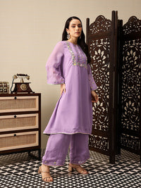 House of Pataudi Floral Yoke Design Thread Work Jashn A-Line Kurta with Palazzos & Dupatta