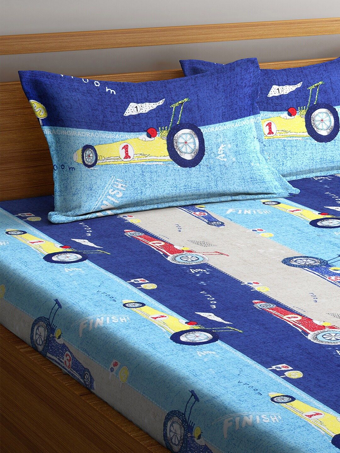 KLOTTHE Biru Kapas Perbualan 300 TC Cadar King Halus dengan 2 Sarung Bantal-98 x 89 inci