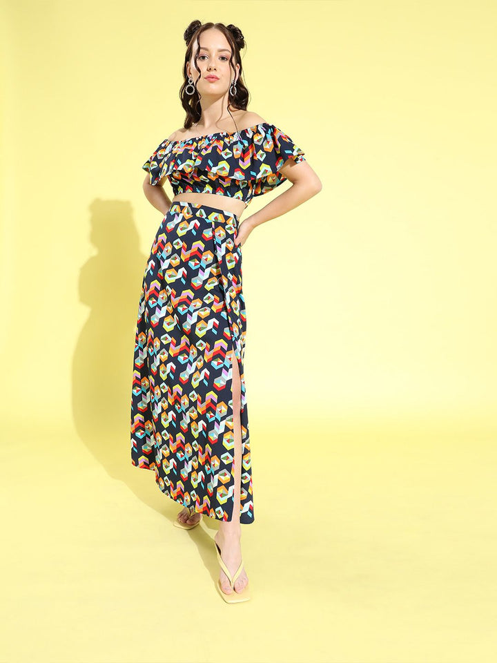 Berrylush Women Deep Navy Blue Geometric Dress