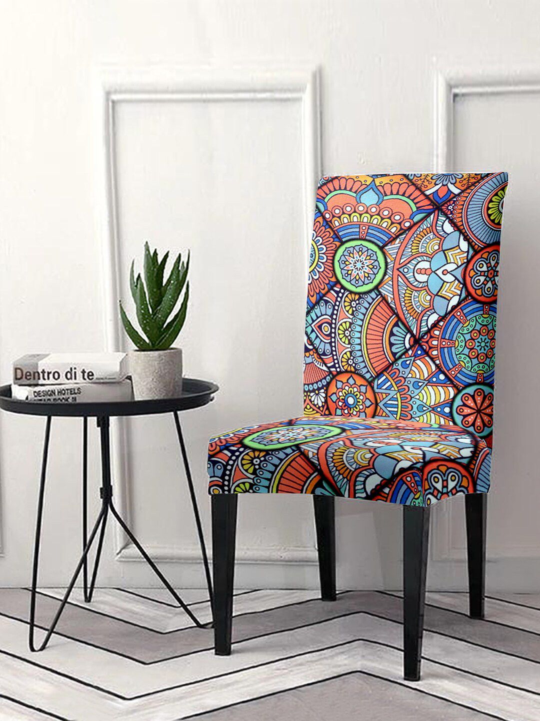 Cortina Orange & Blue 6 Pieces Printed Super Stretchable Chair Covers