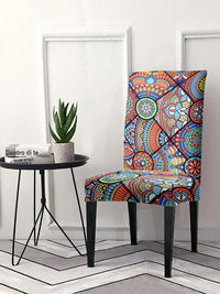 Cortina Orange & Blue 6 Pieces Printed Super Stretchable Chair Covers