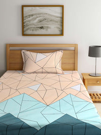 KLOTTHE Multicoloured Geometric 300 TC Fitted Single Bedsheet with 1 Pillow Cover