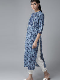 Libas Women Blue Floral Printed Keyhole Neck Gotta Patti Kurta