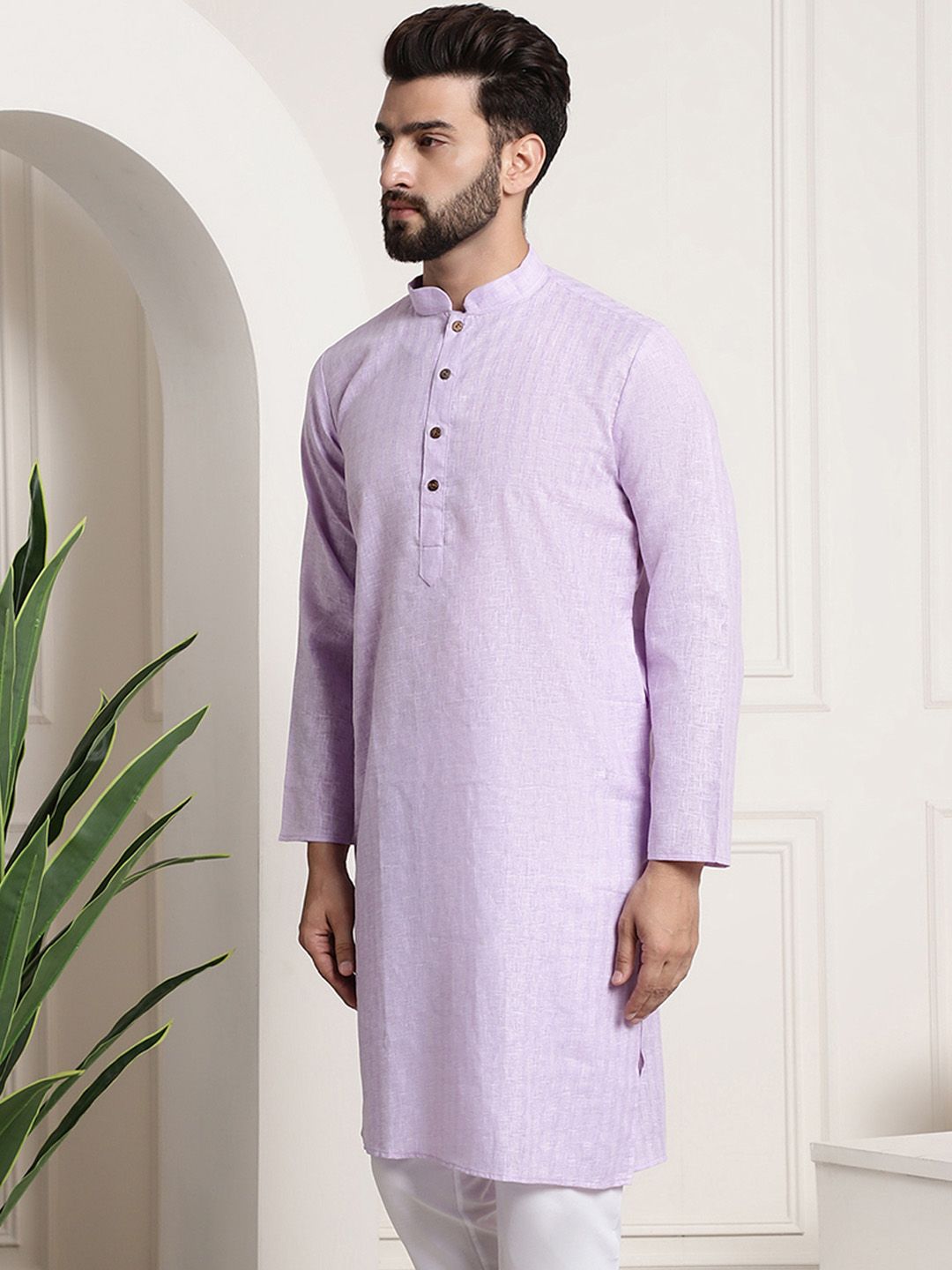 SOJANYA Berkolar Mandarin Lengan Panjang Kurta Lurus