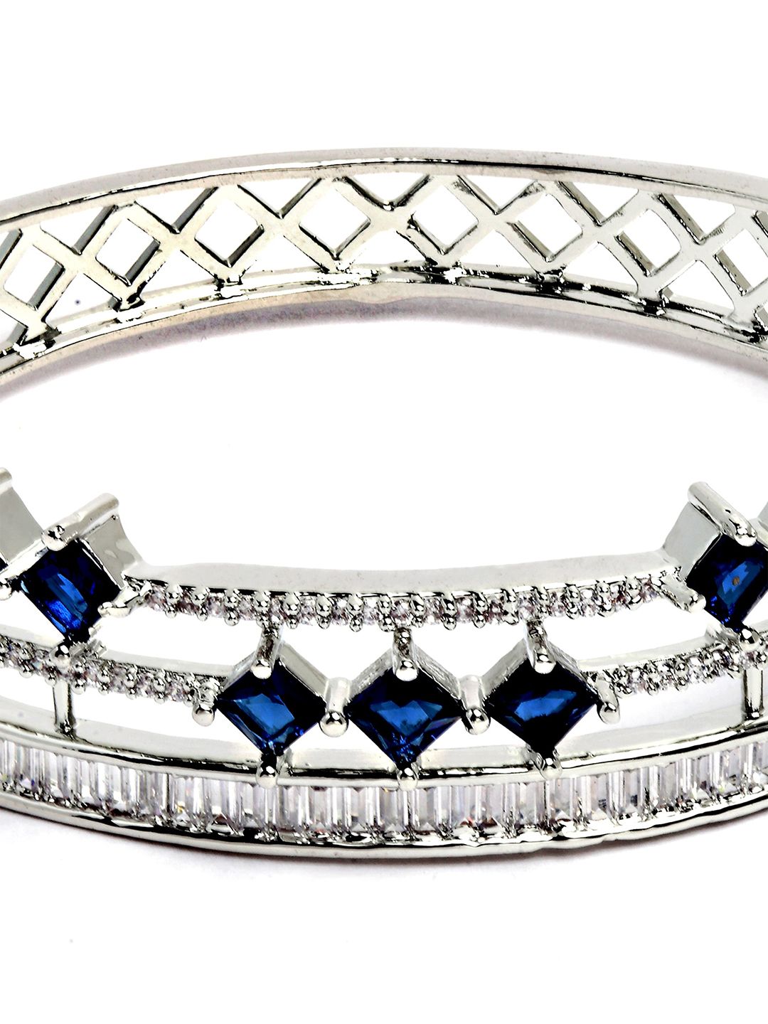 KARATCART Silver-Plated Blue American-Diamond Studded Bangle