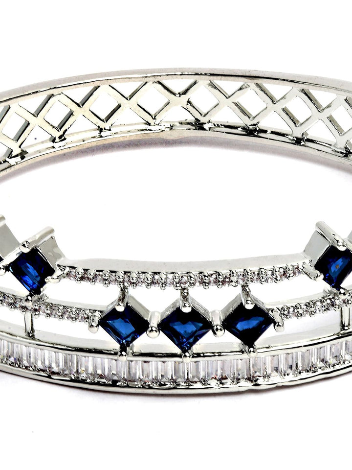 KARATCART Silver-Plated Blue American-Diamond Studded Bangle