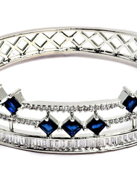 KARATCART Silver-Plated Blue American-Diamond Studded Bangle