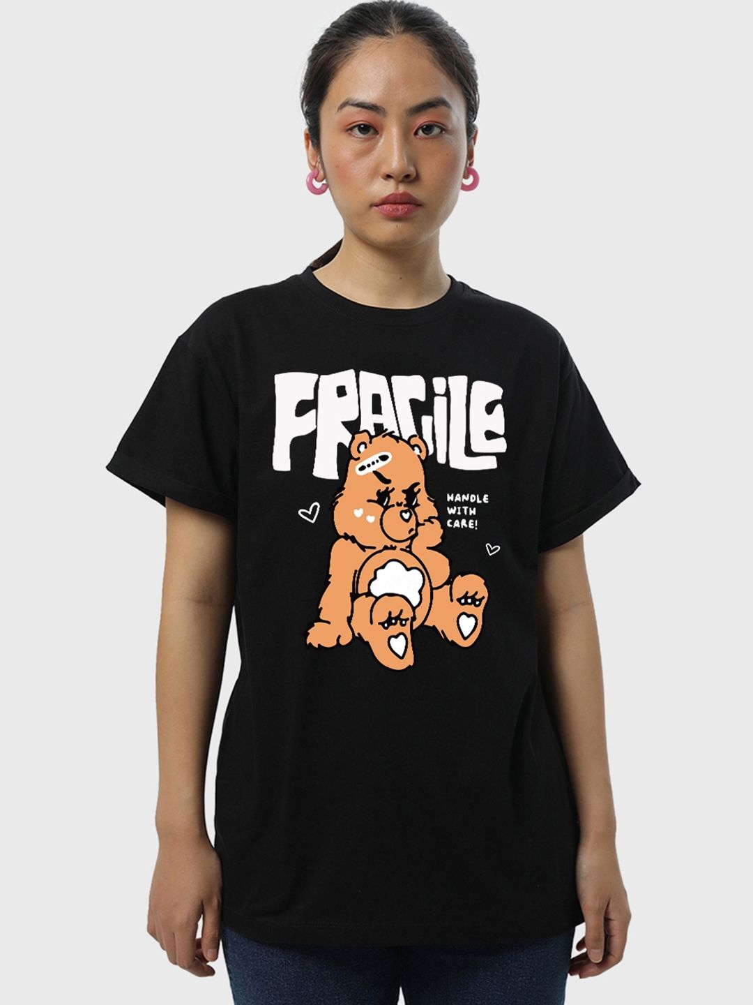 Bewakoof Women Fragile Graphic Printed Boyfriend T-shirt